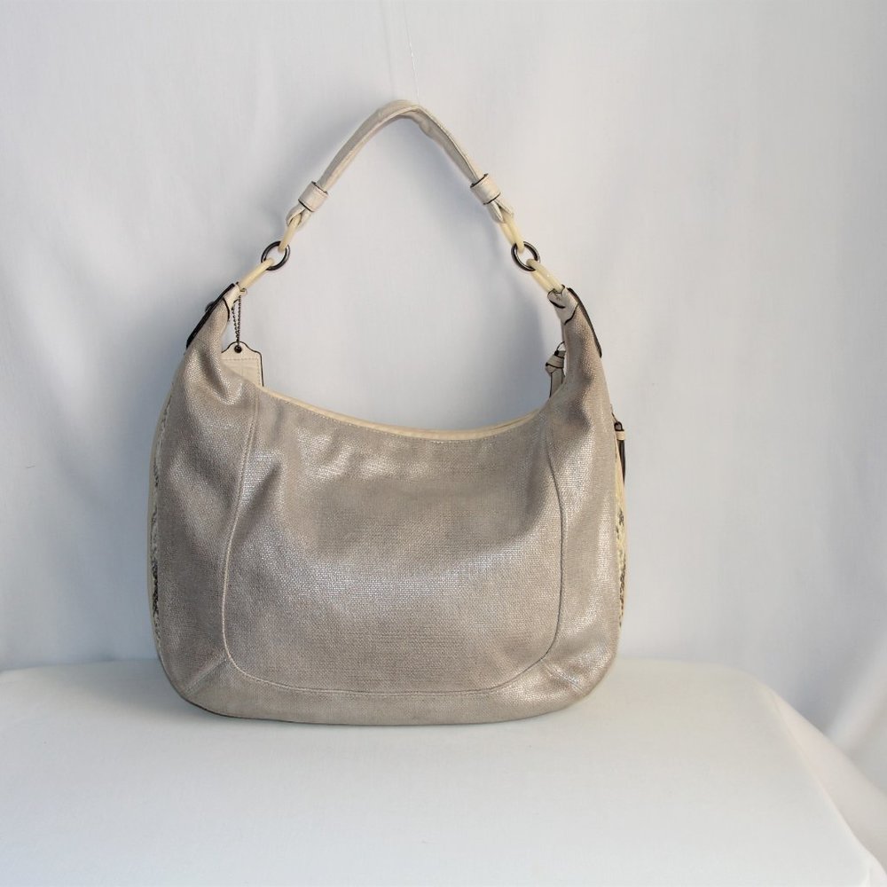 Coach Kristin Python & Silver Linen Large Hobo Bag - image 3